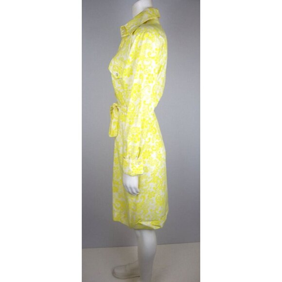VINTAGE 1970s WOMEN'S CANARY YELLOW PRINT LONG SLEEVE SHIRT DRESS - HOBNOBBER - - Picture 6 of 12